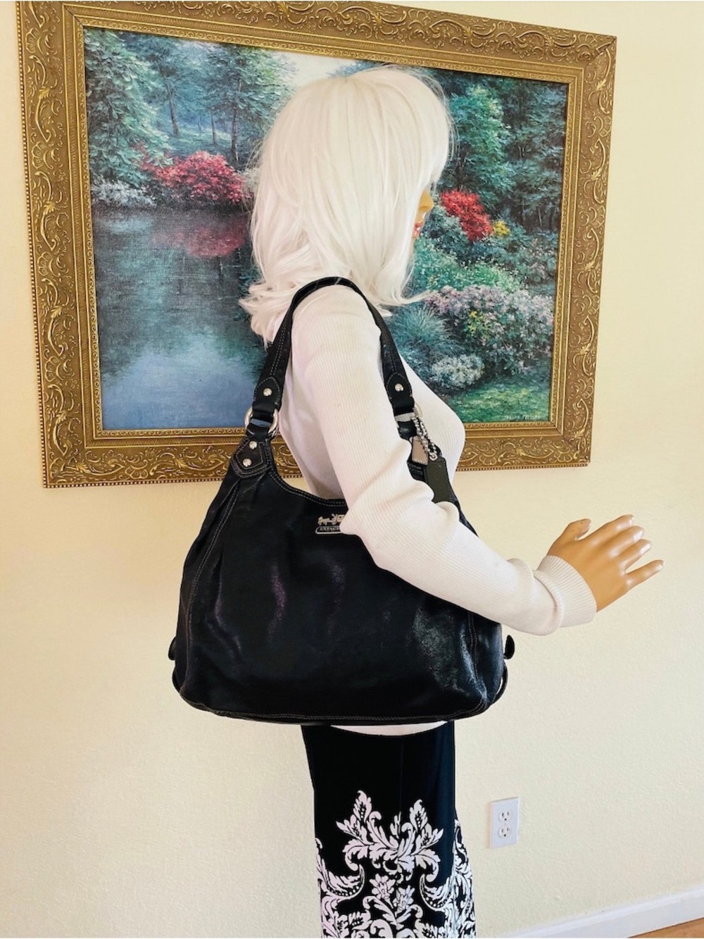 LIKE NEW!Vintage Coach Y2K Madison Maggie Shoulder Bag Metallic Black Leather XL - Picture 16 of 16